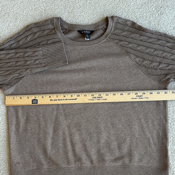 Ralph Lauren Black Label Brown‎ Cable Knit Cotton Crew Sweater Women’s Large - Picture 8 of 12